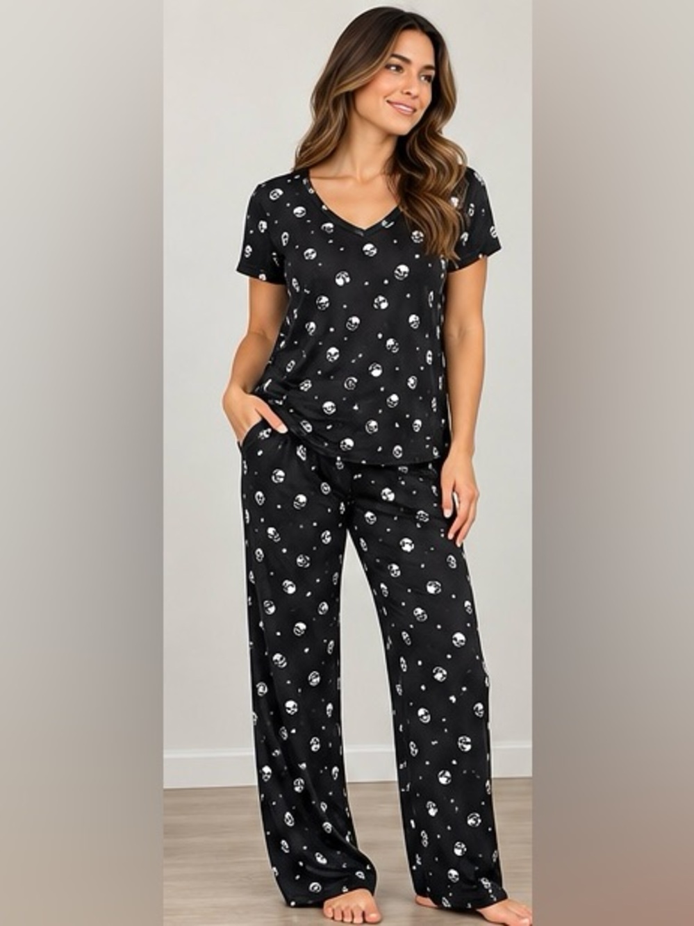Pj Couture Skull Print Pajama Set M Black 2 Piece Lounge Sleepwear
